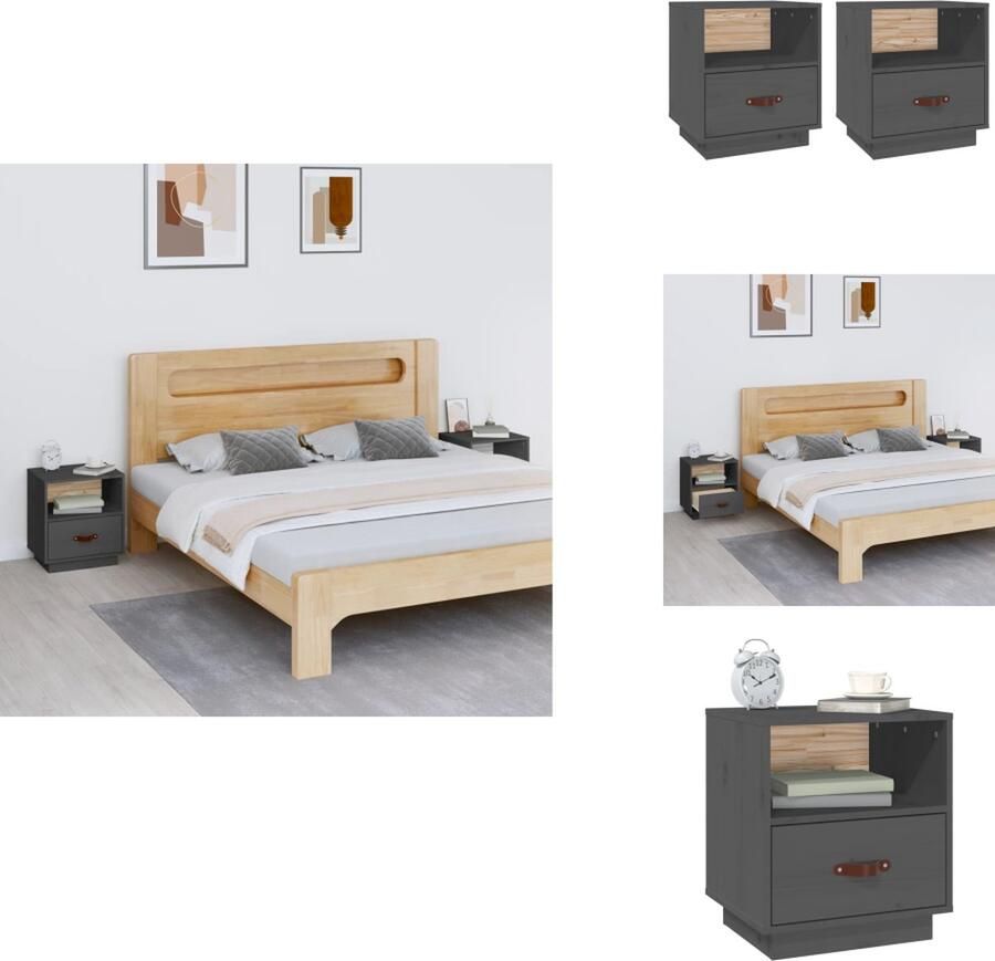 VidaXL Nachtkastje Nachtkastjes Houten Nachtkastje Telefoonkast Nachtkastjes 2 st 40x34x45 cm massief grenenhout grijs