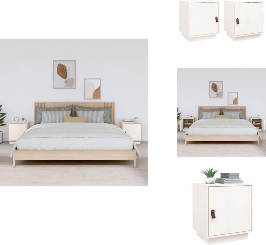 VidaXL Nachtkastje Nachtkastjes Houten Nachtkastje Telefoonkast Nachtkastjes 2 st 40x34x45 cm massief grenenhout wit