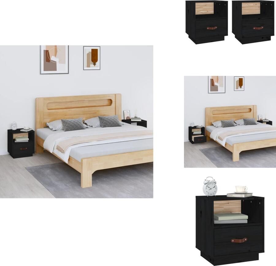 VidaXL Nachtkastje Nachtkastjes Houten Nachtkastje Telefoonkast Nachtkastjes 2 st 40x34x45 cm massief grenenhout zwart