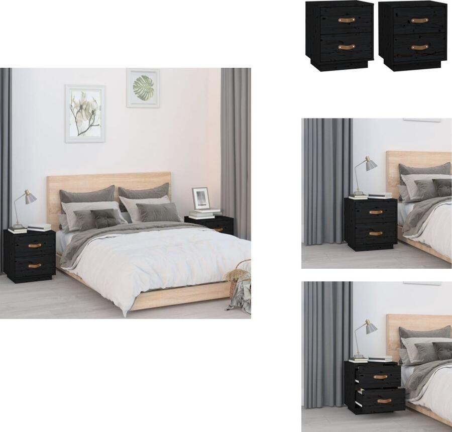 VidaXL Nachtkastje Nachtkastjes Houten Nachtkastje Telefoonkast Nachtkastjes 2 st 40x34x45 cm massief grenenhout zwart