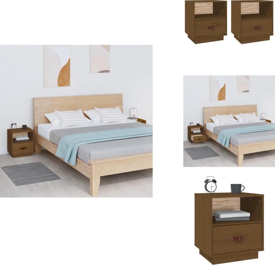 VidaXL Nachtkastje Nachtkastjes Houten Nachtkastje Telefoonkast Nachtkastjes 2 st 40x34x45 cm massief grenenhout honingbruin