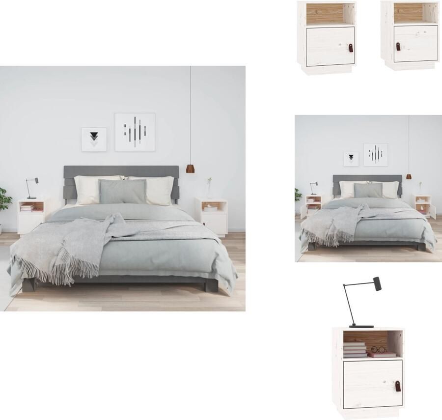 VidaXL Nachtkastje Nachtkastjes Houten Nachtkastje Telefoonkast Nachtkastjes 2 st 40x34x55 cm massief grenenhout wit - Foto 3