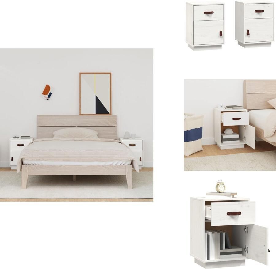 The Living Store Nachtkastjes 2 st 40x34x55 cm massief grenenhout wit Nachtkastje Nachtkastjes Grenenhout Houtmeubel Wit Meubel - Foto 4