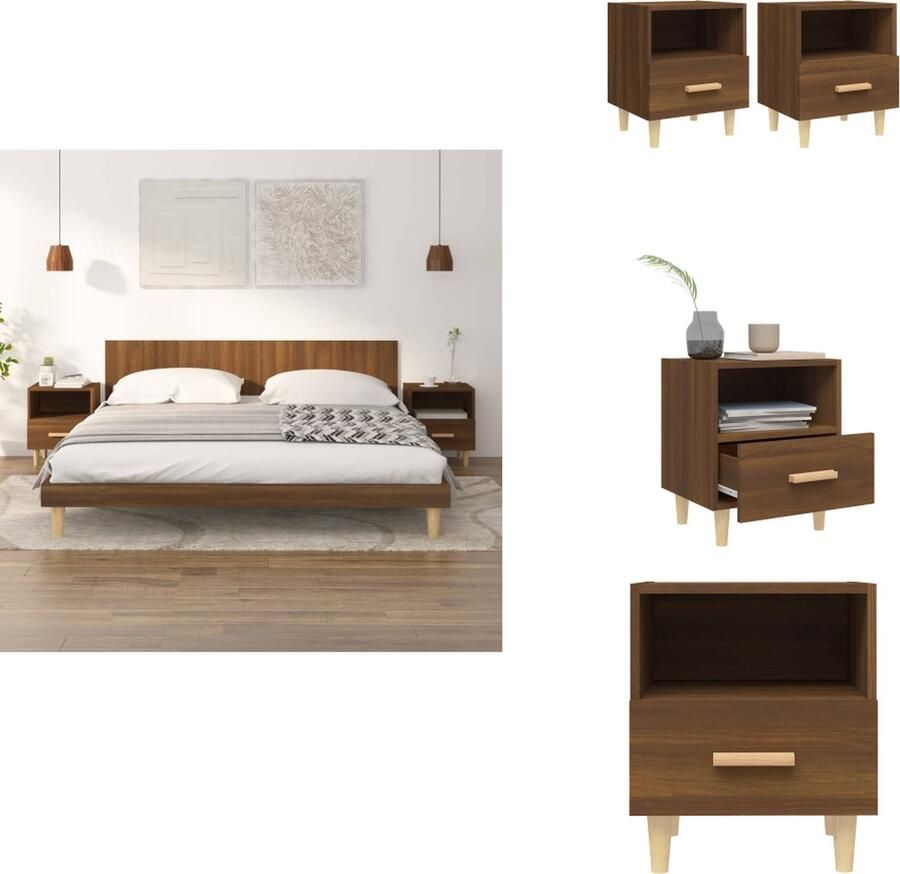 VidaXL Nachtkastje Nachtkastjes Houten Nachtkastje Telefoonkast Nachtkastjes 2 st 40x35x47 cm bruineikenkleurig