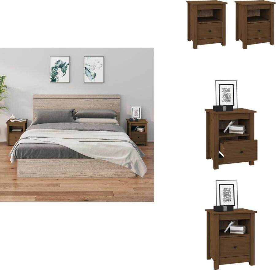VidaXL Nachtkastje Nachtkastjes Houten Nachtkastje Telefoonkast Nachtkastjes 2 st 40x35x49 cm massief grenenhout honingbruin