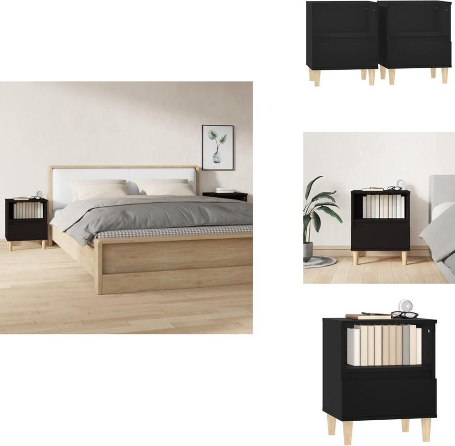 VidaXL Nachtkastje Nachtkastjes Houten Nachtkastje Telefoonkast Nachtkastjes 2 st 40x35x50 cm zwart