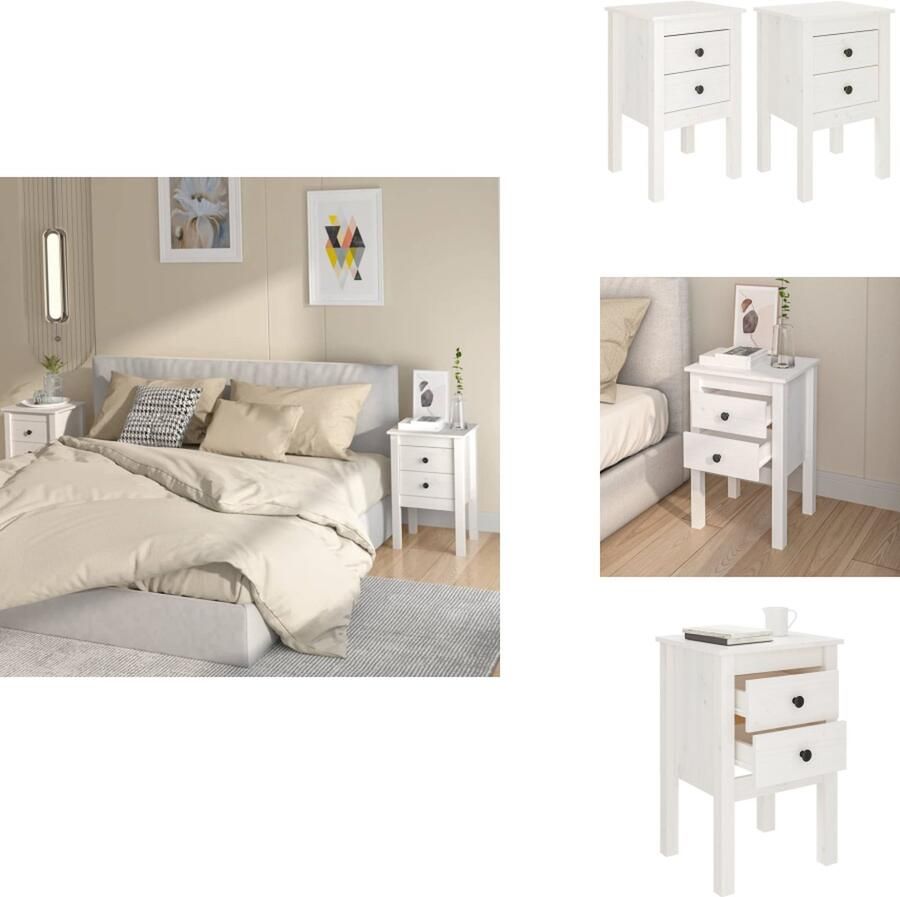 VidaXL Nachtkastje Nachtkastjes Houten Nachtkastje Telefoonkast Nachtkastjes 2 st 40x35x61 5 cm massief grenenhout wit