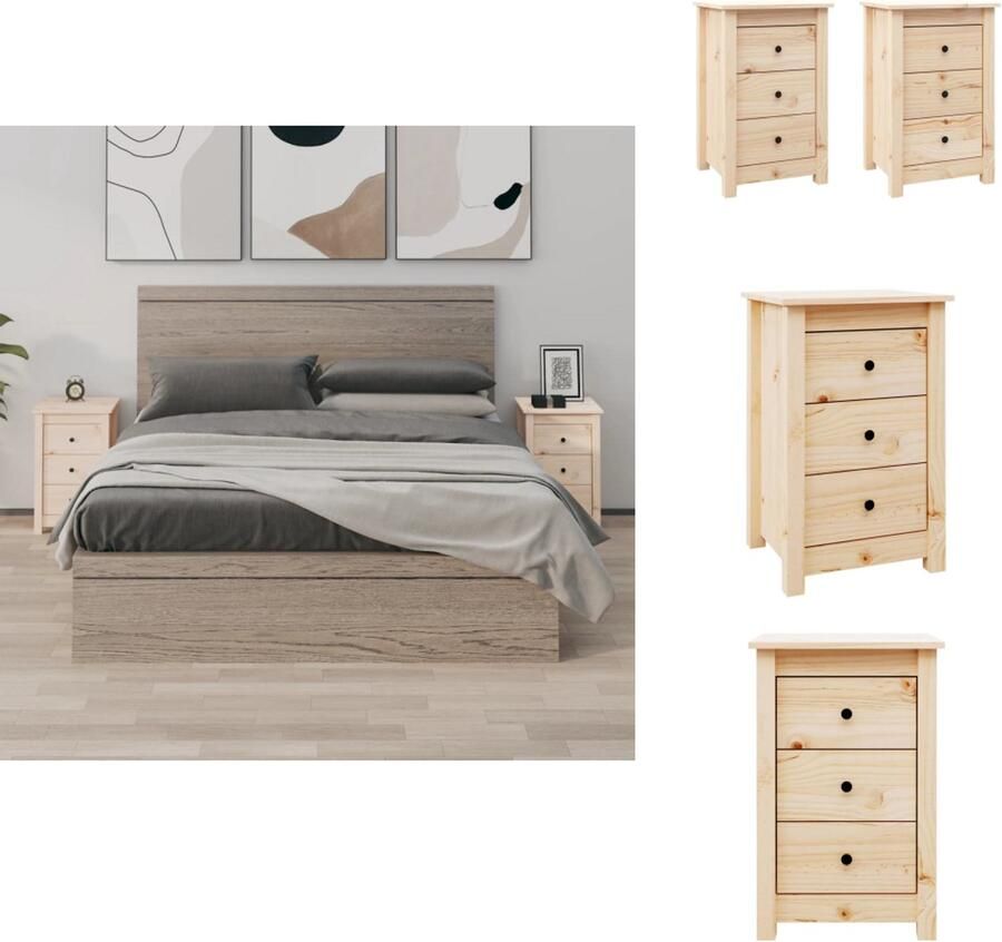 VidaXL Nachtkastje Nachtkastjes Houten Nachtkastje Telefoonkast Nachtkastjes 2 st 40x35x61 5 cm massief grenenhout - Foto 2