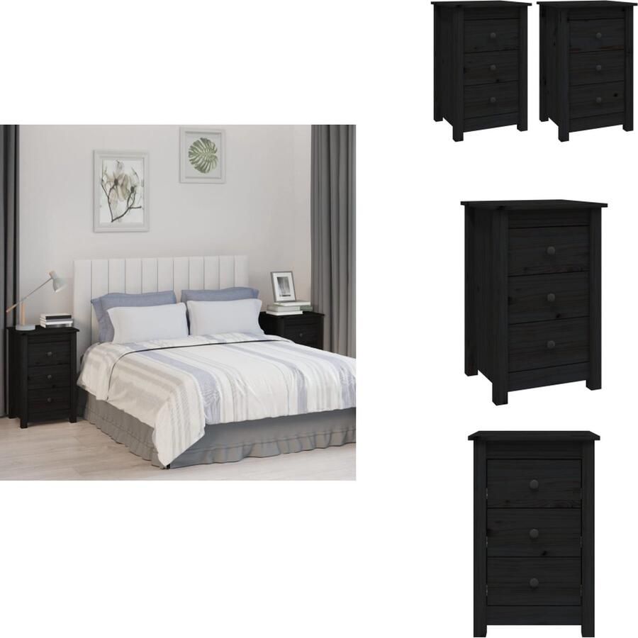 VidaXL Nachtkastje Nachtkastjes Houten Nachtkastje Telefoonkast Nachtkastjes 2 st 40x35x61 5 cm massief grenenhout zwart