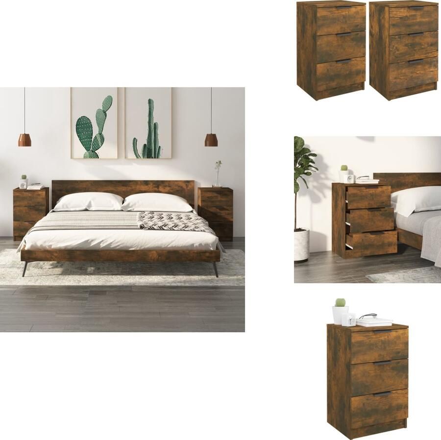 The Living Store Nachtkastjes 2 st 40x36x65 cm gerookt eikenkleurig Nachtkastjes Slaapkamermeubilair Houten Kastjes Gerookte Eiken Bergruimte - Foto 2