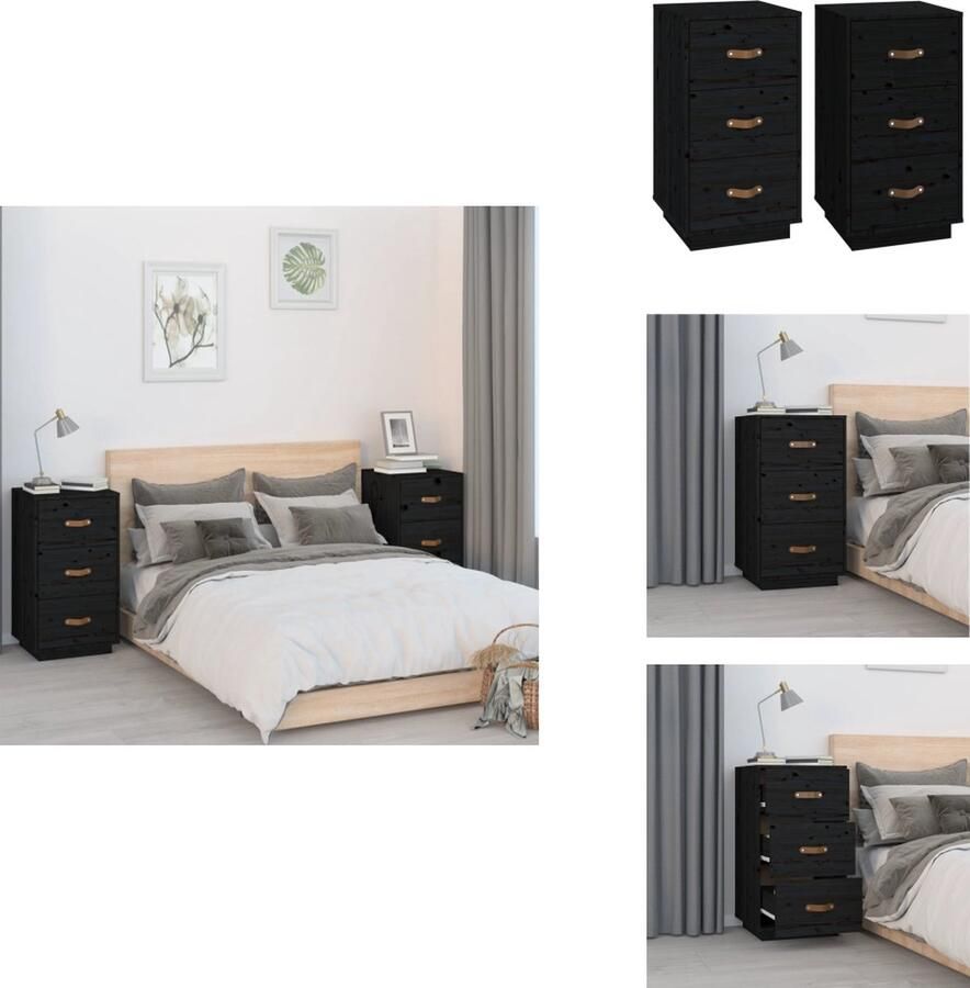 VidaXL Nachtkastje Nachtkastjes Houten Nachtkastje Telefoonkast Nachtkastjes 2 st 40x40x75 cm massief grenenhout zwart