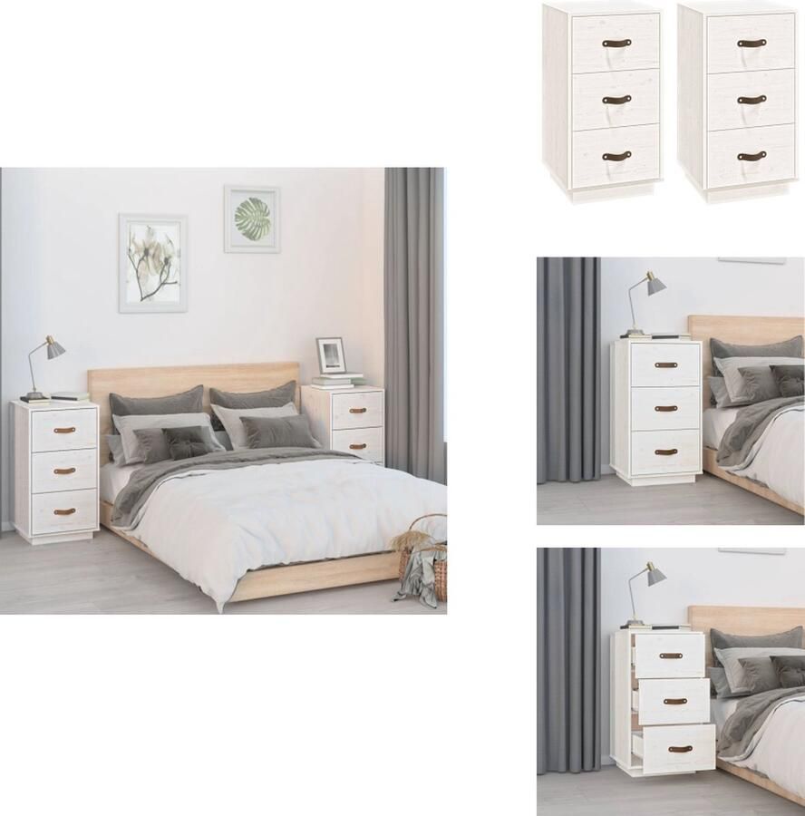 VidaXL Nachtkastje Nachtkastjes Houten Nachtkastje Telefoonkast Nachtkastjes 2 st 40x40x75 cm massief grenenhout wit