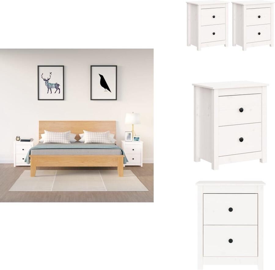 VidaXL Nachtkastje Nachtkastjes Houten Nachtkastje Telefoonkast Nachtkastjes 2 st 50x35x61 5 cm massief grenenhout wit