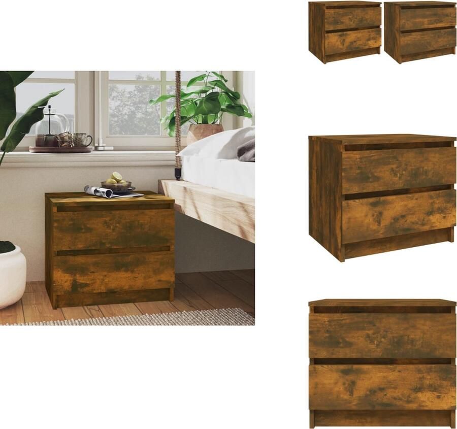 VidaXL Nachtkastje Nachtkastjes Houten Nachtkastje Telefoonkast Nachtkastjes 2 st 50x39x43-5 cm bewerkt hout gerookt eikenkleur