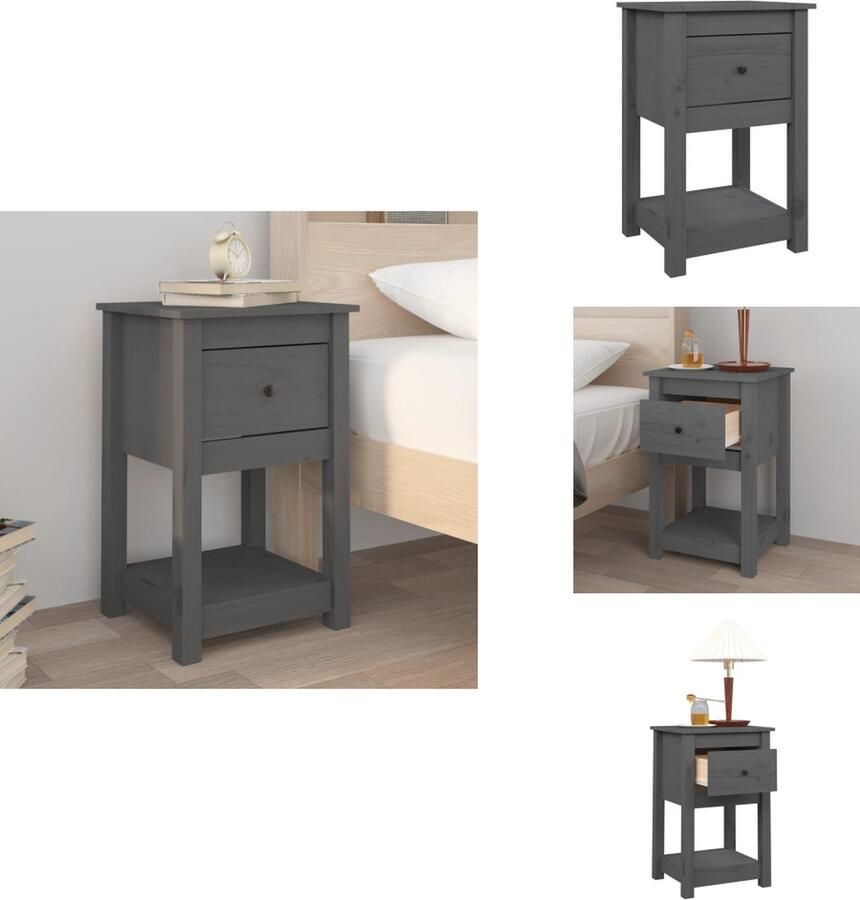 VidaXL Nachtkastje Nachtkastjes -kast Nachtkastje 40x35x61 5 cm massief grenenhout grijs - Foto 2