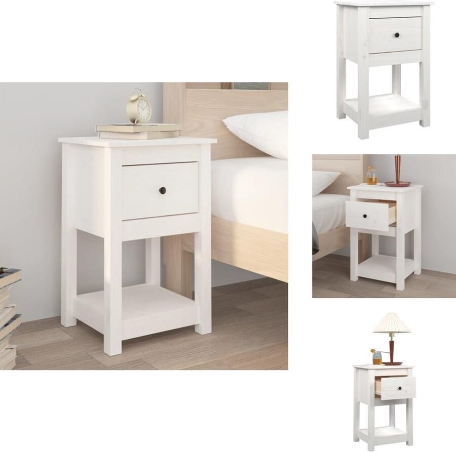 VidaXL Nachtkastje Nachtkastjes -kast Nachtkastje 40x35x61 5 cm massief grenenhout wit