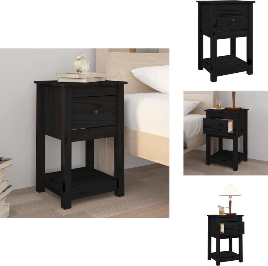 VidaXL Nachtkastje Nachtkastjes -kast Nachtkastje 40x35x61 5 cm massief grenenhout zwart