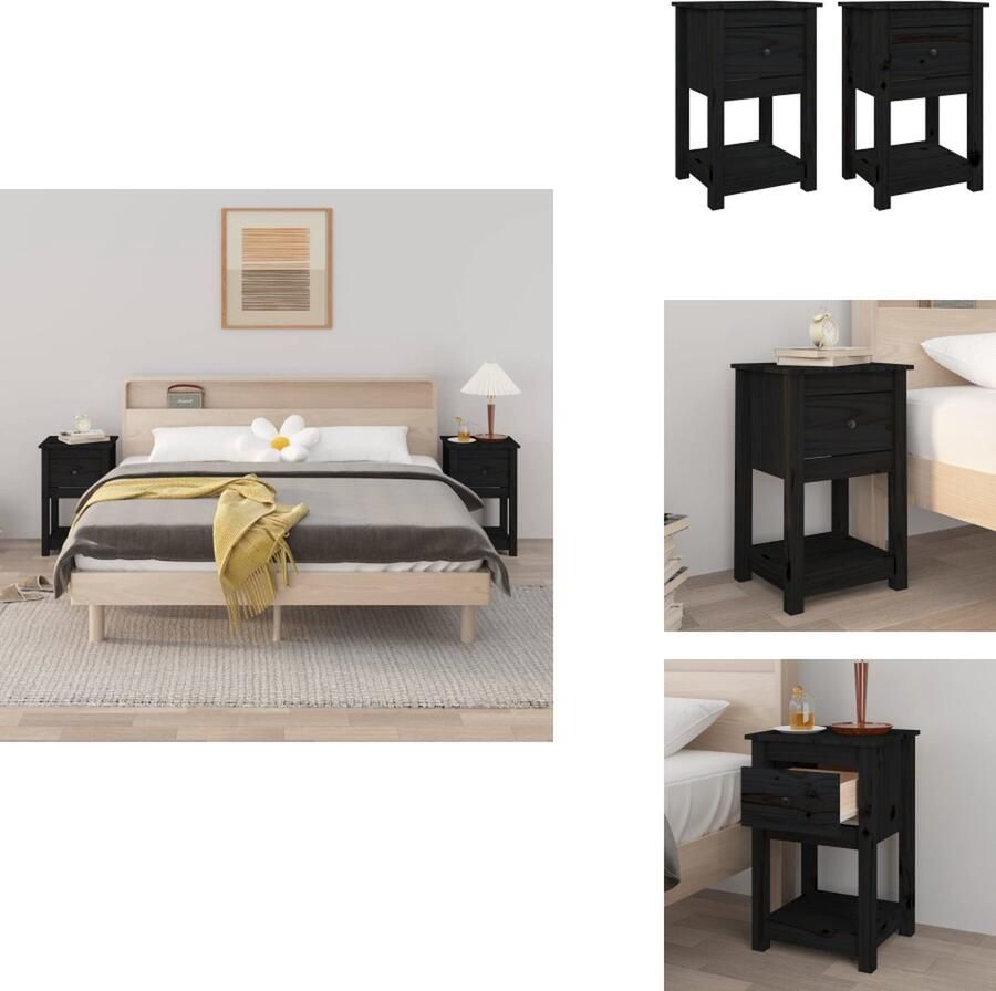 VidaXL Nachtkastje Nachtkastjes -kast Nachtkastje Nachtkastjes 2 st 40x35x61 5 cm massief grenenhout zwart