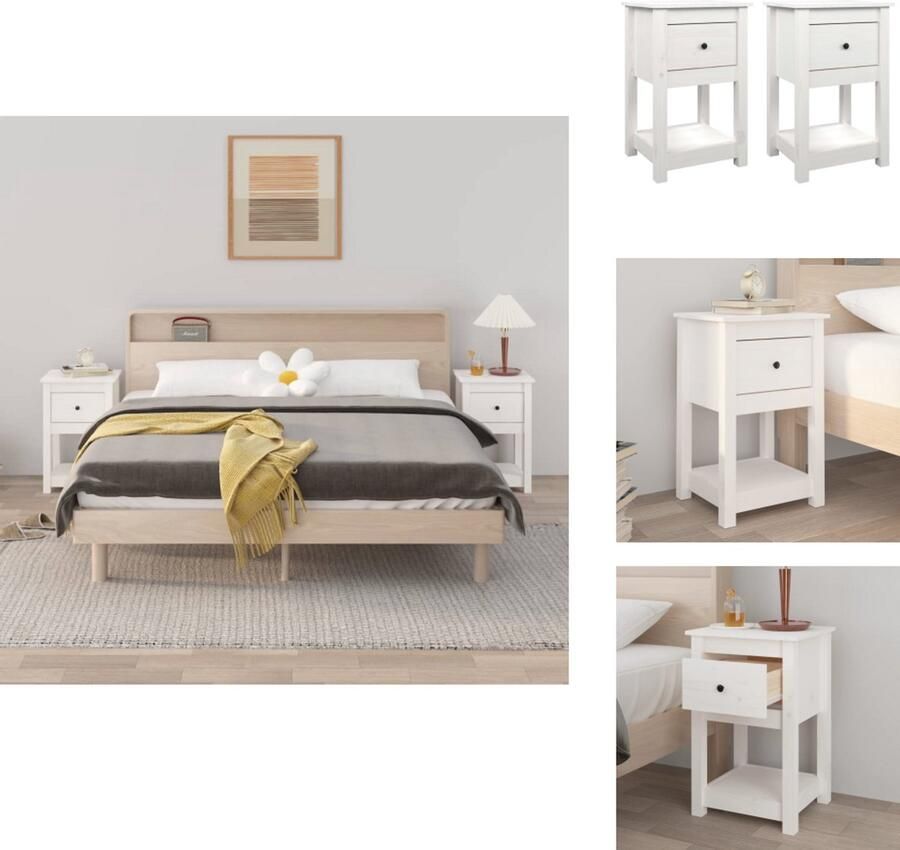 VidaXL Nachtkastje Nachtkastjes -kast Nachtkastje Nachtkastjes 2 st 40x35x61 5 cm massief grenenhout wit