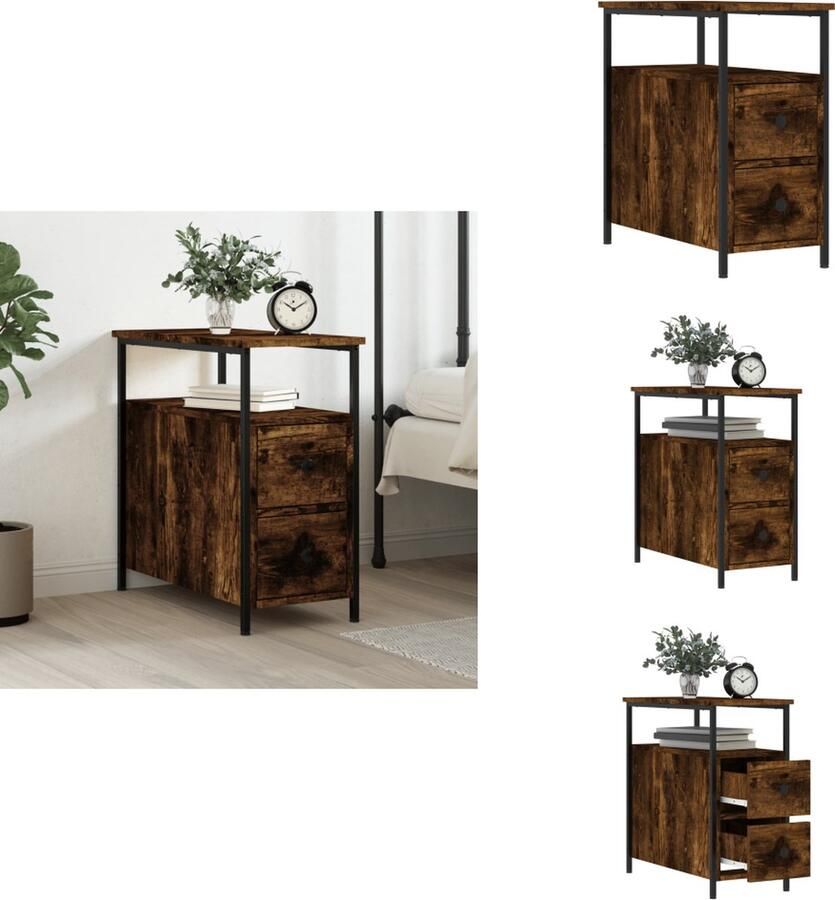 VidaXL Nachtkastje Nachtkastjes Kast Slaapkamermeubel Nachtkastje 30x60x60 cm bewerkt hout gerookt eikenkleurig - Foto 2
