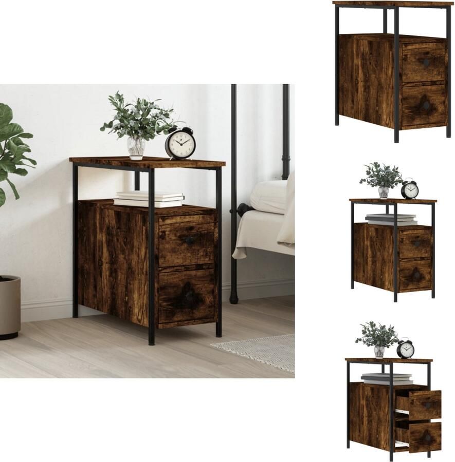 VidaXL Nachtkastje Nachtkastjes Kast Slaapkamermeubel Nachtkastje 30x60x60 cm bewerkt hout gerookt eikenkleurig