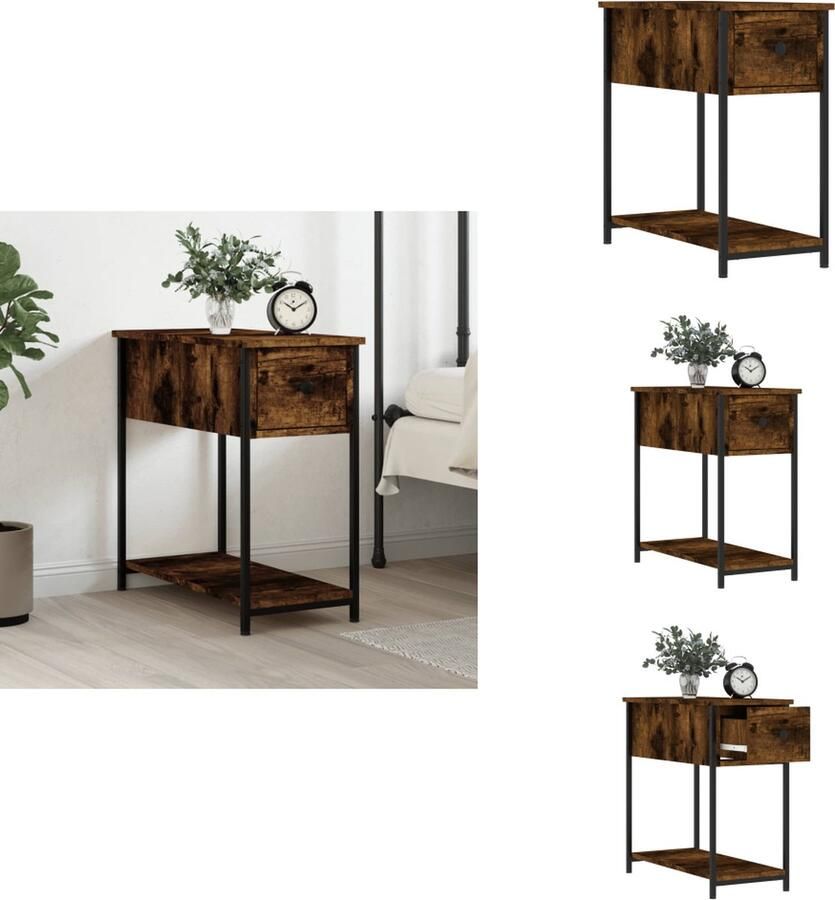 VidaXL Nachtkastje Nachtkastjes Kast Slaapkamermeubel Nachtkastje 30x60x60 cm bewerkt hout gerookt eikenkleurig - Foto 3