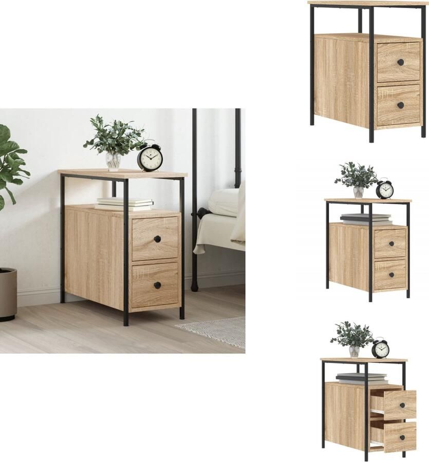 VidaXL Nachtkastje Nachtkastjes Kast Slaapkamermeubel Nachtkastje 30x60x60 cm bewerkt hout sonoma eikenkleurig