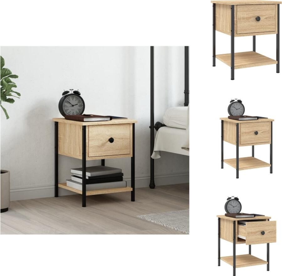 VidaXL Nachtkastje Nachtkastjes Kast Slaapkamermeubel Nachtkastje 34x35 5x45 cm bewerkt hout sonoma eikenkleurig - Foto 2