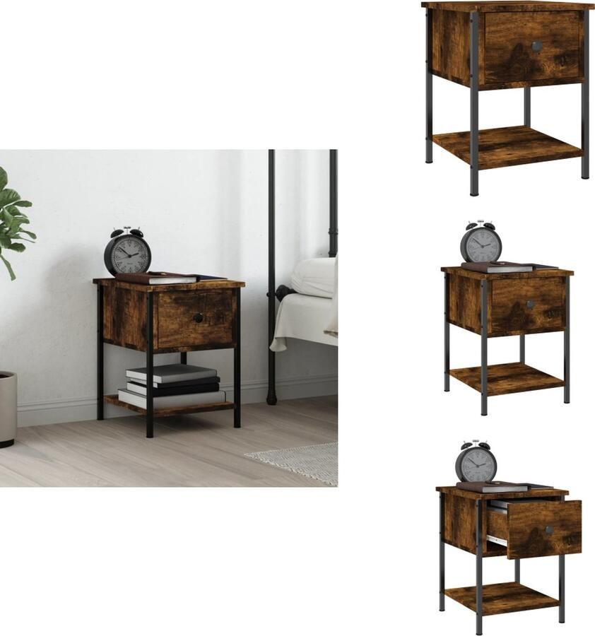 VidaXL Nachtkastje Nachtkastjes Kast Slaapkamermeubel Nachtkastje 34x35 5x45 cm bewerkt hout gerookt eikenkleurig