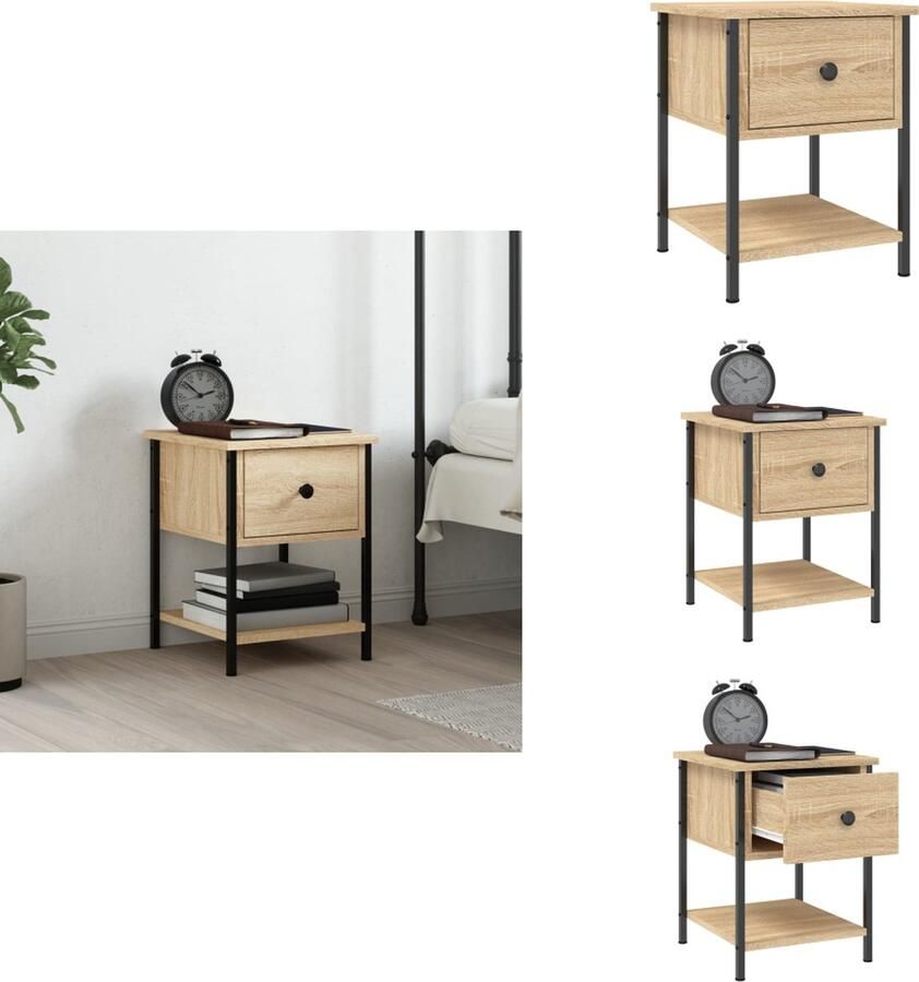 VidaXL Nachtkastje Nachtkastjes Kast Slaapkamermeubel Nachtkastje 34x35 5x45 cm bewerkt hout sonoma eikenkleurig