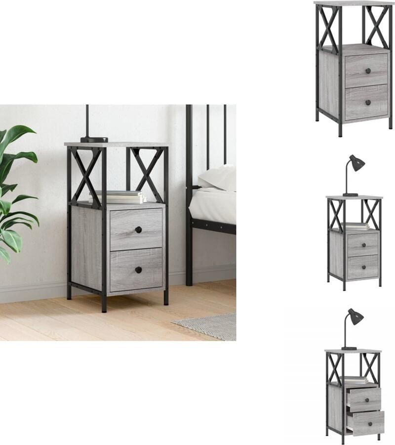 VidaXL Nachtkastje Nachtkastjes Kast Slaapkamermeubel Nachtkastje 34x35 5x70 cm bewerkt hout grijs sonoma eikenkleur