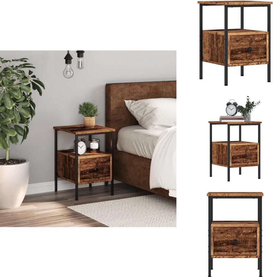 VidaXL Nachtkastje Nachtkastjes Kast Slaapkamermeubel Nachtkastje 34x36x50 cm bewerkt hout oud houtkleurig