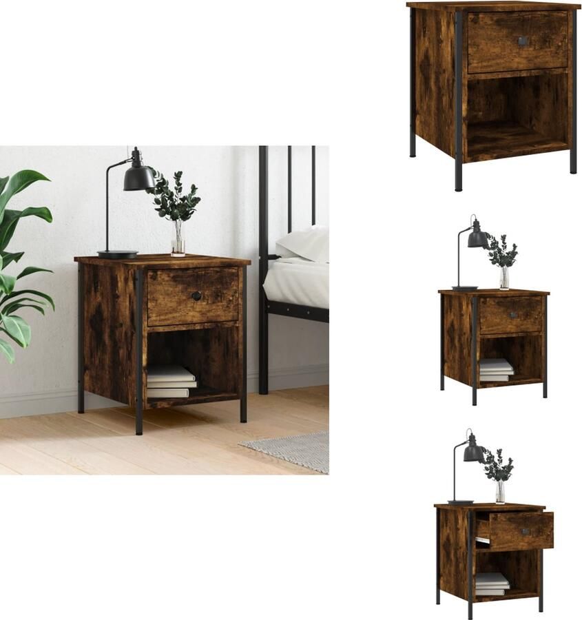 VidaXL Nachtkastje Nachtkastjes Kast Slaapkamermeubel Nachtkastje 40x42x50 cm bewerkt hout gerookt eikenkleurig - Foto 2