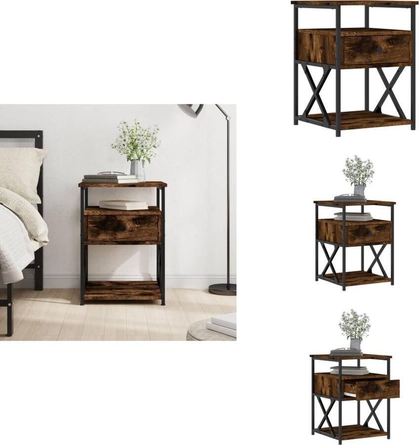 VidaXL Nachtkastje Nachtkastjes Kast Slaapkamermeubel Nachtkastje 40x42x55 cm bewerkt hout gerookt eikenkleurig - Foto 2