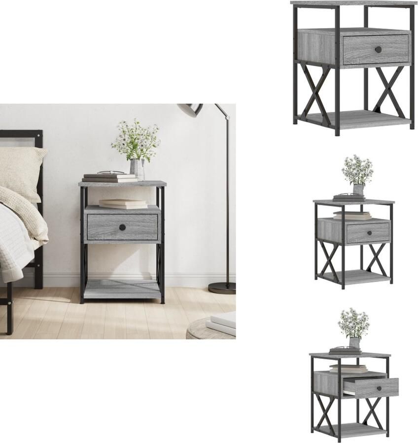 VidaXL Nachtkastje Nachtkastjes Kast Slaapkamermeubel Nachtkastje 40x42x55 cm bewerkt hout grijs sonoma eikenkleurig - Foto 2