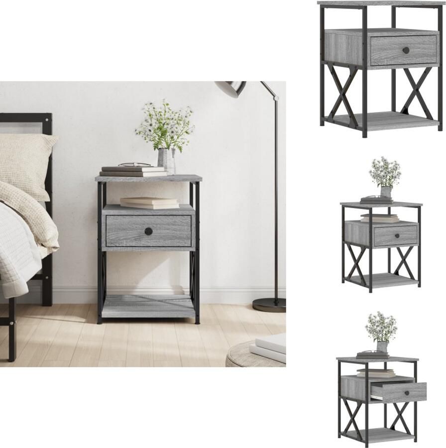 VidaXL Nachtkastje Nachtkastjes Kast Slaapkamermeubel Nachtkastje 40x42x55 cm bewerkt hout grijs sonoma eikenkleurig