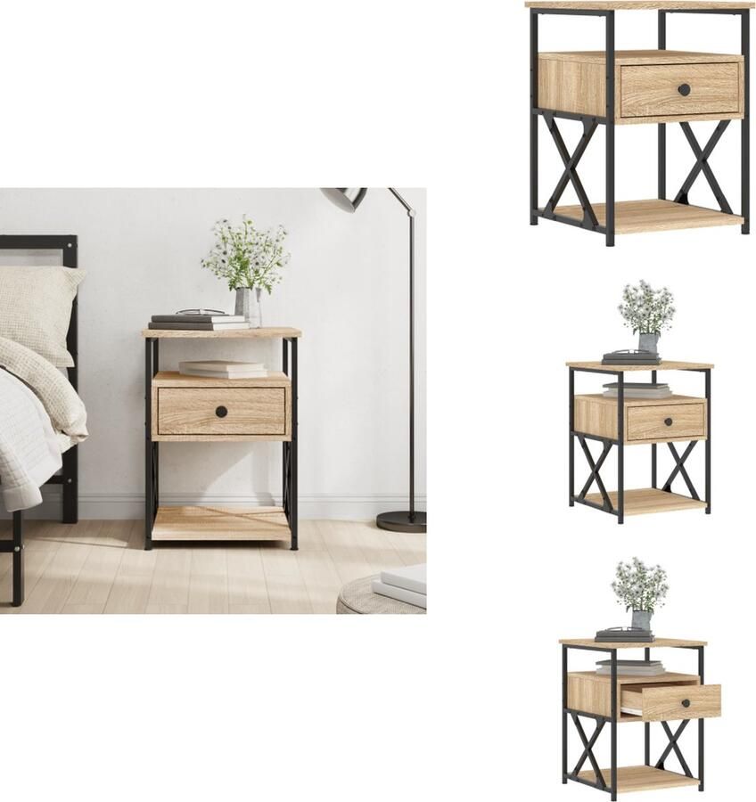 VidaXL Nachtkastje Nachtkastjes Kast Slaapkamermeubel Nachtkastje 40x42x55 cm bewerkt hout sonoma eikenkleurig