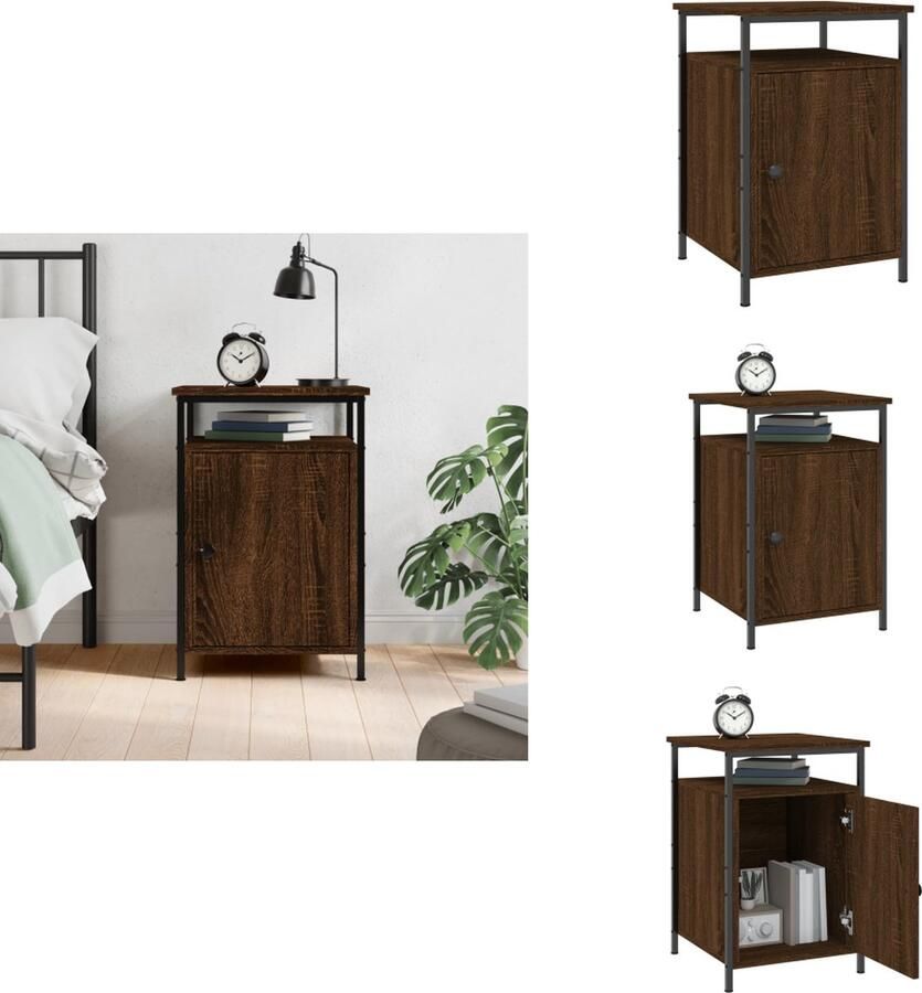 VidaXL Nachtkastje Nachtkastjes Kast Slaapkamermeubel Nachtkastje 40x42x60 cm bewerkt hout bruineikenkleurig - Foto 2
