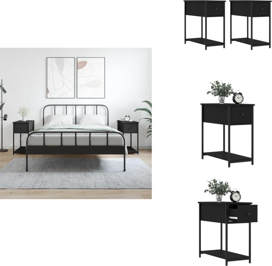 VidaXL Nachtkastje Nachtkastjes Kast Slaapkamermeubel Nachtkastjes 2 st 30x60x60 cm bewerkt hout zwart - Foto 2