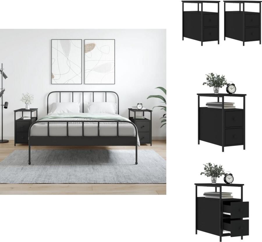 VidaXL Nachtkastje Nachtkastjes Kast Slaapkamermeubel Nachtkastjes 2 st 30x60x60 cm bewerkt hout zwart