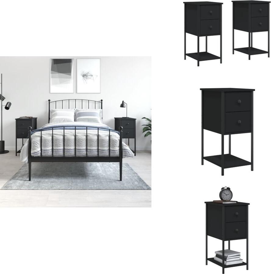 VidaXL Nachtkastje Nachtkastjes Kast Slaapkamermeubel Nachtkastjes 2 st 32x42x70 cm bewerkt hout zwart - Foto 2