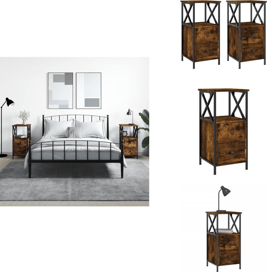 VidaXL Nachtkastje Nachtkastjes Kast Slaapkamermeubel Nachtkastjes 2 st 34x35 5x70 cm bewerkt hout gerookt eikenkleur