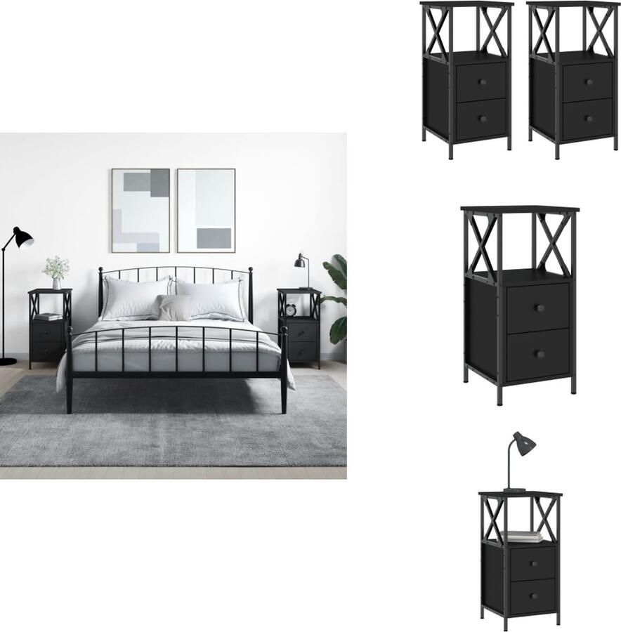 VidaXL Nachtkastje Nachtkastjes Kast Slaapkamermeubel Nachtkastjes 2 st 34x35 5x70 cm bewerkt hout zwart