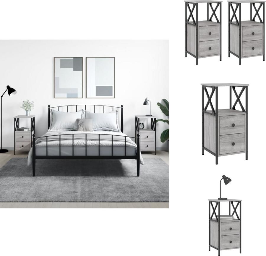 VidaXL Nachtkastje Nachtkastjes Kast Slaapkamermeubel Nachtkastjes 2 st 34x35 5x70 cm bewerkt hout grijs sonoma eiken