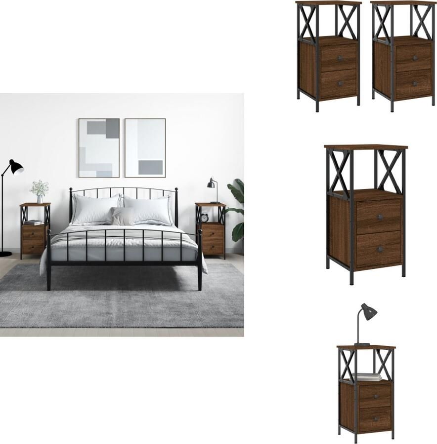 VidaXL Nachtkastje Nachtkastjes Kast Slaapkamermeubel Nachtkastjes 2 st 34x35 5x70 cm bewerkt hout bruin eikenkleur