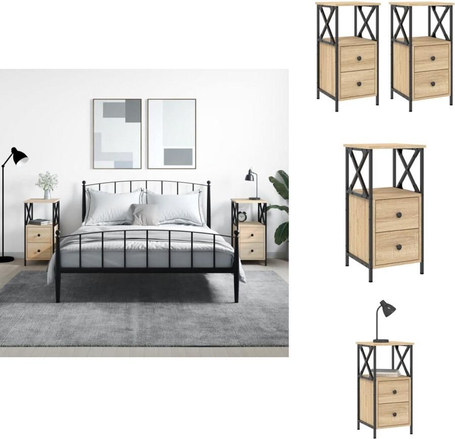VidaXL Nachtkastje Nachtkastjes Kast Slaapkamermeubel Nachtkastjes 2 st 34x35 5x70 cm sonoma eikenkleurig - Foto 2