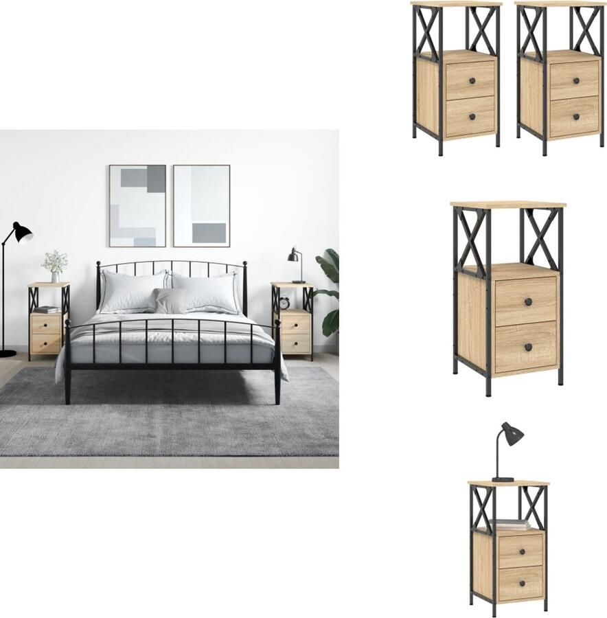 VidaXL Nachtkastje Nachtkastjes Kast Slaapkamermeubel Nachtkastjes 2 st 34x35 5x70 cm sonoma eikenkleurig