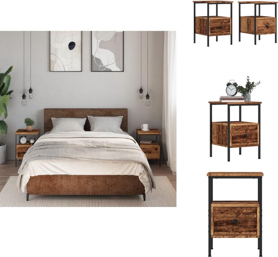 VidaXL Nachtkastje Nachtkastjes Kast Slaapkamermeubel Nachtkastjes 2 st 34x36x50 cm bewerkt hout oud houtkleurig