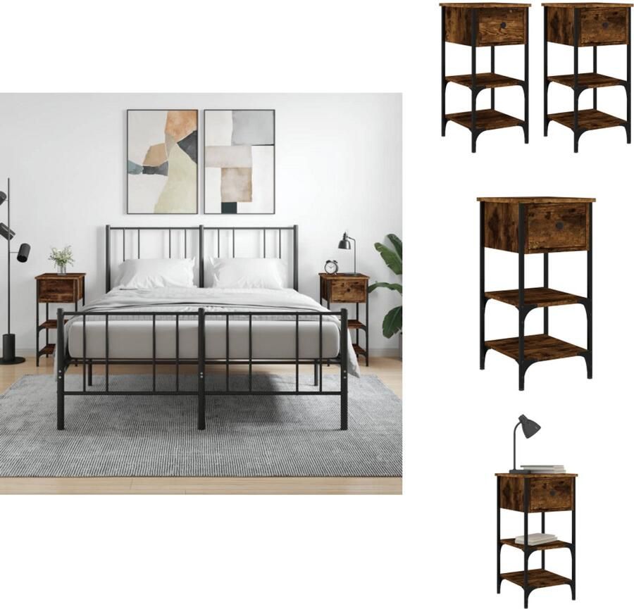 VidaXL Nachtkastje Nachtkastjes Kast Slaapkamermeubel Nachtkastjes 2 st 34x36x70 cm bewerkt hout gerookt eikenkleurig