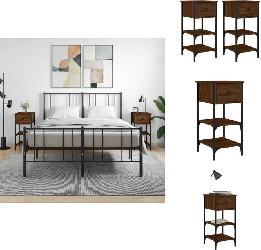 VidaXL Nachtkastje Nachtkastjes Kast Slaapkamermeubel Nachtkastjes 2 st 34x36x70 cm bewerkt hout bruin eikenkleur